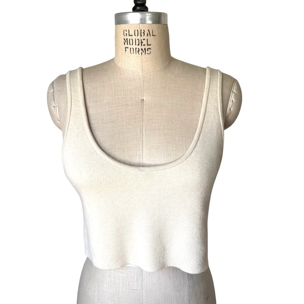 OZMA Maggie Cropped Tank Top in Cream Size Large Cotton/ Alpaca Minimal